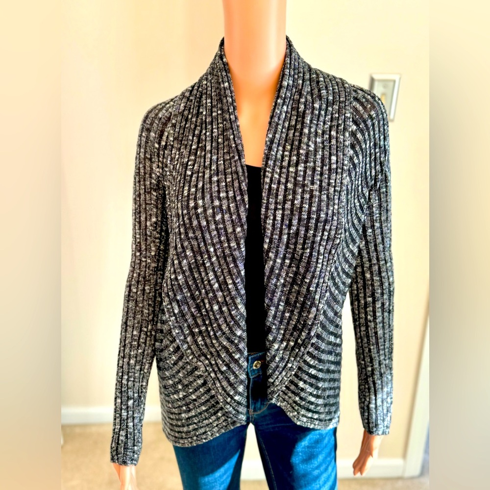 INC Vintage Silver Sparkle Metallic Knit Open Front Cardigan Glam Rocker Small